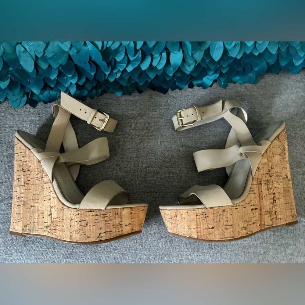 Aldo Nude Cork Wedge Platform Sandals Size 8